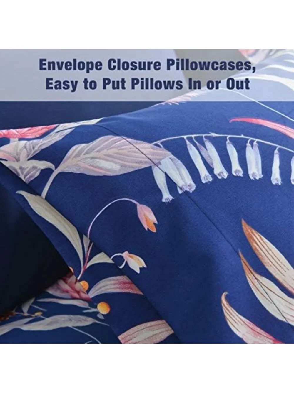 Navy Blue Floral Queen Sheet Set, 6-Piece Soft Microfiber, Extra Deep Pocket